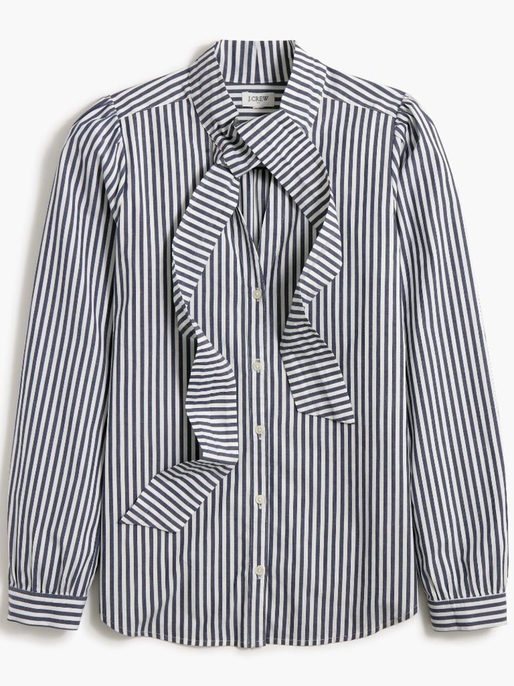 NWT J. Crew Size XL Gray White Tie Neck Striped Button Up Shirt Top NEW